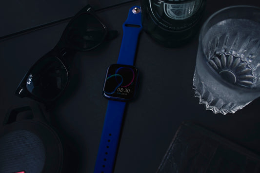 blue and black digital watch
