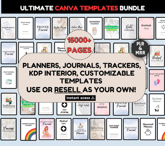 250+ Editable Canva Planners & Journals | 15,000+ PLR Pages | Resell with MRR Megabundle
